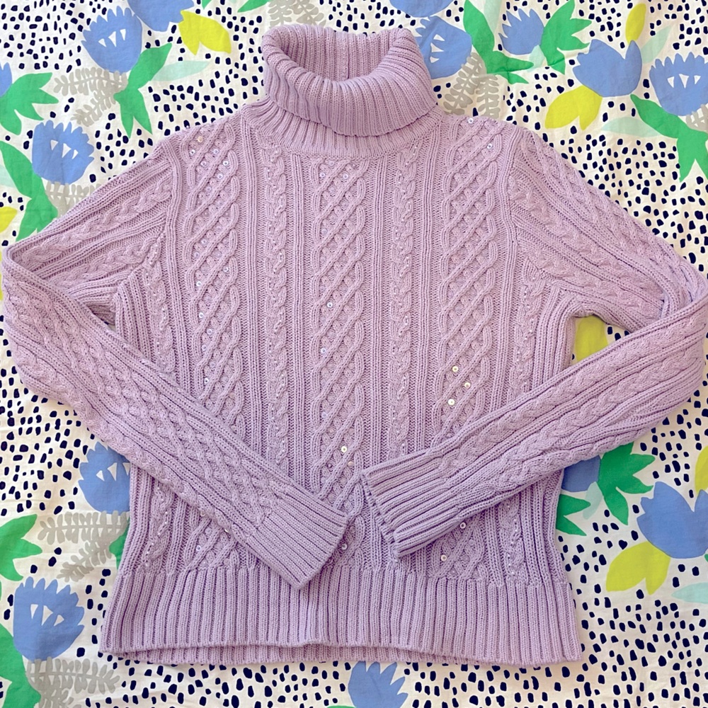 Y2K sequin pearl cable knit cotton sweater fairy cottagecore coquette whimsigoth